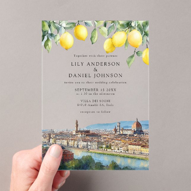 Invitations En Acrylique Florence Lemons Italian Wedding (In situ (ordinateur de poche))