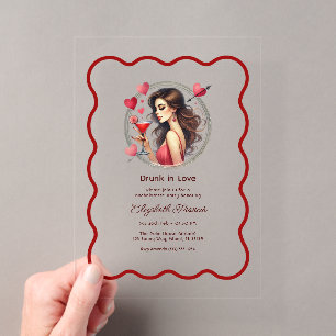 Invitations En Acrylique Folle Amoureuse Martini Enterrement de Vie de Jeun