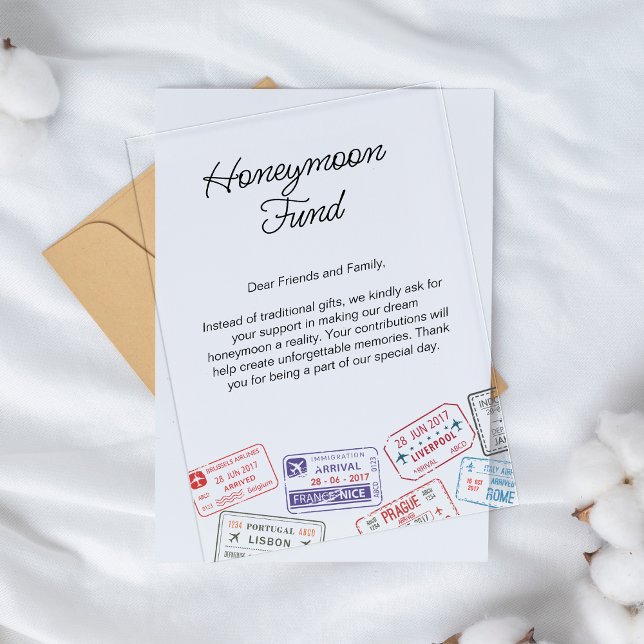 Invitations En Acrylique Fonds pour lune de miel Registre des Mariages Dema (Honeymoon Fund Wedding Registry Travel Request Acrylic Invitations)