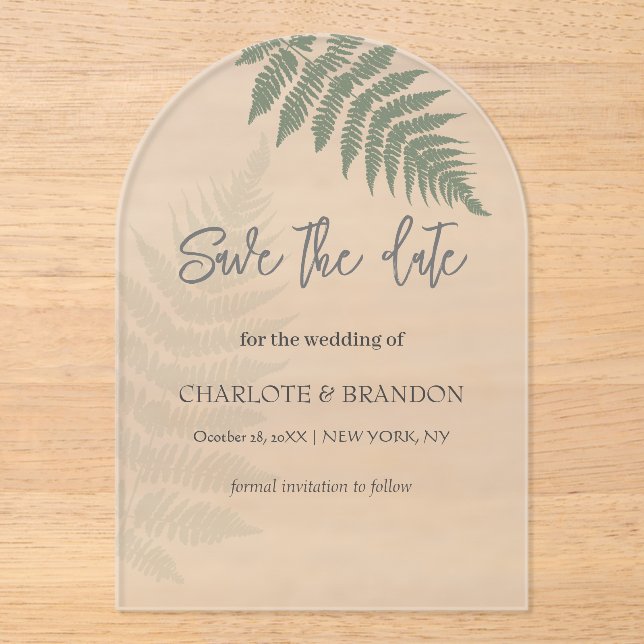 Invitations En Acrylique Forest Green Ferns Mariage extérieur (Recto)