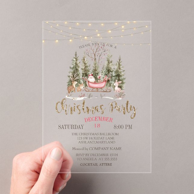 Invitations En Acrylique Forest, Sleigh, Lights Gold Christmas Company (In situ (ordinateur de poche))