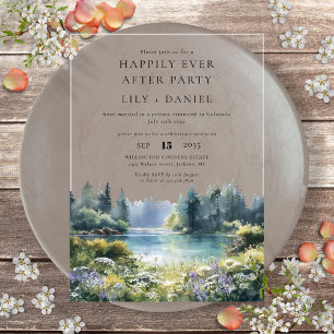 Invitations En Acrylique Forêt au bord du lac Fleurs Mariage Heureux à tout
