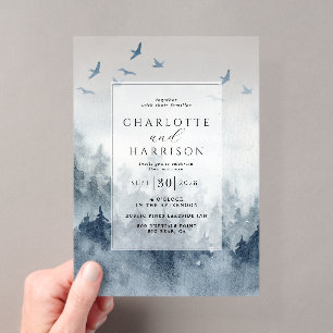 Invitations En Acrylique Forêt de Pins Rustique Aquarelle Mariage