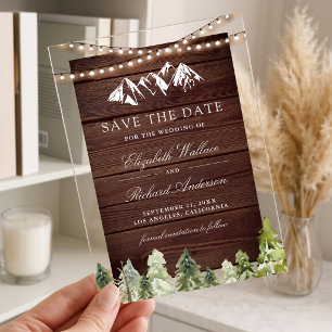 Invitations En Acrylique Forêt de Wood Mountain Photo Enregistrer la Date d