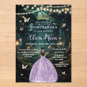 Invitations En Acrylique Forêt enchantée Robe Lilac violet Quinceañera
