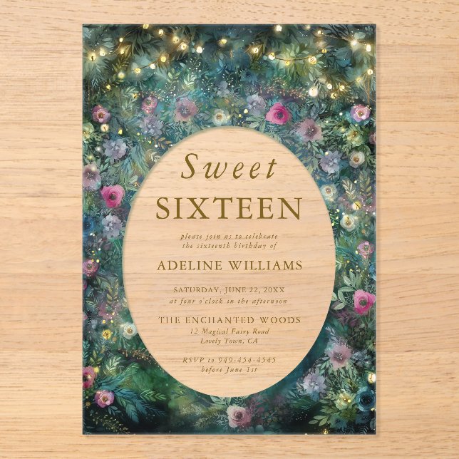 Invitations En Acrylique Forêt enchantée Rose sauvage Bois doux 16 (Recto)