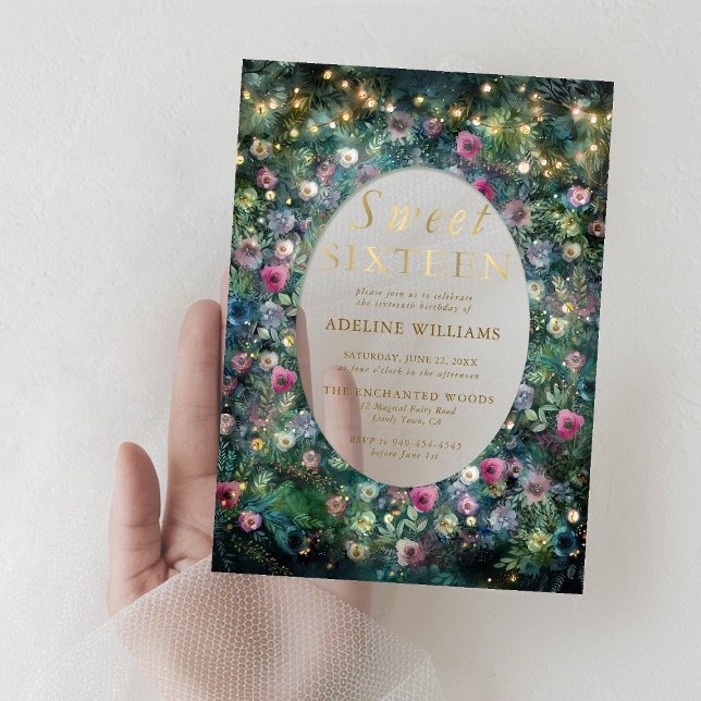Invitations En Acrylique Forêt enchantée Roses Fée Woodland Sweet 16 (enchanted forest sweet sixteen photo invitation acrylic transparent roses greenery fairy woodland)