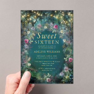 Invitations En Acrylique Forêt enchantée Roses verdure Bois doux 16