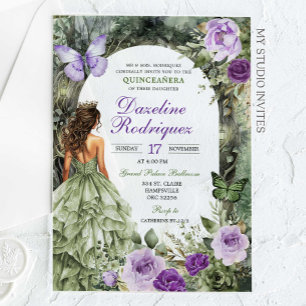 Invitations En Acrylique Forêt lunaire verte pourpre Quinceanera