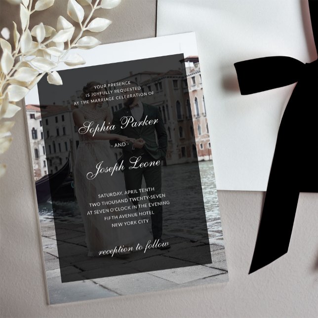 Invitations En Acrylique Formal Classic and Dark Overlay | Photo Wedding (Créateur téléchargé)
