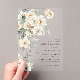 Invitations En Acrylique Formal Sage Green avec ivoire fleuri Jardin Mariag