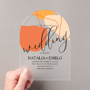 Invitations En Acrylique Formes et lignes Abstraites Mariage en terre cuite