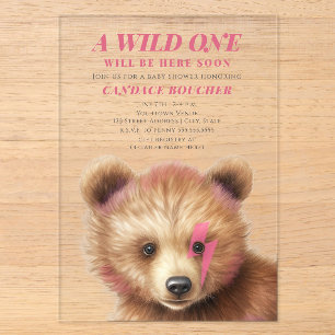Invitations En Acrylique Foudre de Wild One Cub Rose Baby Shower 