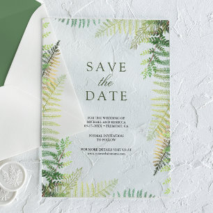 Invitations En Acrylique Fougères vertes luxuriantes Mariage Enregistrer la