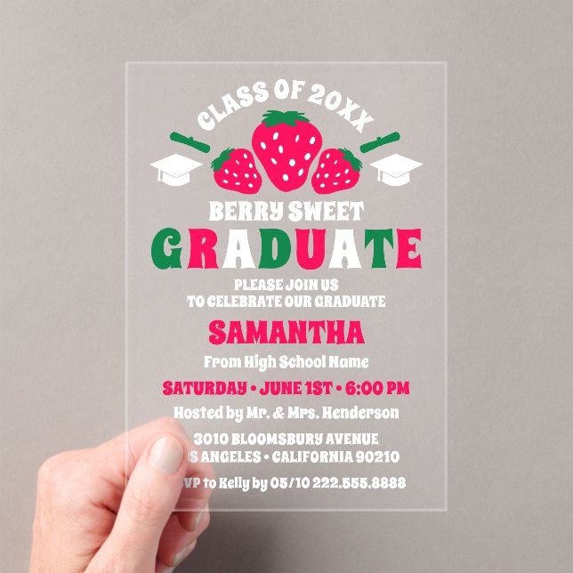 Invitations En Acrylique Fraise Berry Sweet Graduation Party (In situ (ordinateur de poche))