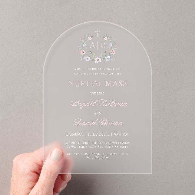 Invitations En Acrylique Frame floral Messe nuptiale Mariage religieux (In situ (ordinateur de poche))