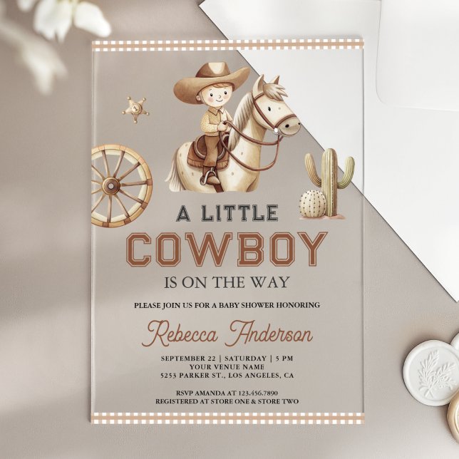 Invitations En Acrylique Franchir le Ranch Rodeo Little Cowboy Baby Shower (Créateur téléchargé)