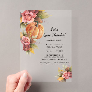 Invitations En Acrylique Friendsgiving à la citrouille rustique