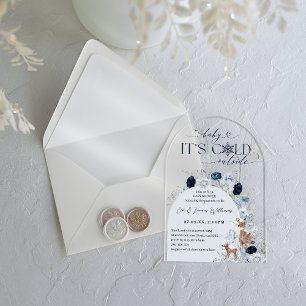 Invitations En Acrylique Froid en dehors du Baby shower Blue Winter Floral 
