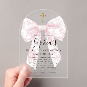 Invitations En Acrylique FROSTED Arche de Première Communion Fille au Nœud