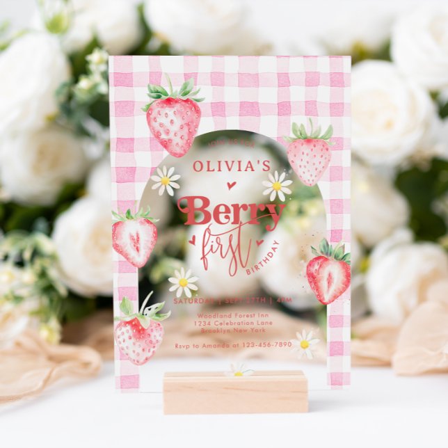 Invitations En Acrylique Fruit de fraise mignonne Fruit de marguerite Berry (Créateur téléchargé)