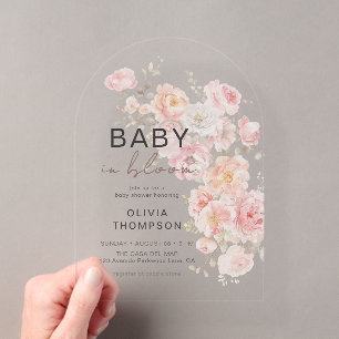 Invitations En Acrylique Fuchsia Floral Baby in Bloom Baby Shower