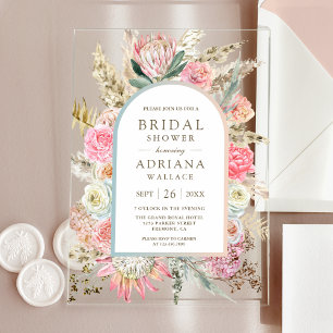 Invitations En Acrylique Fuchsia Floral Boho Herbe de Pampas Fête de Mariag
