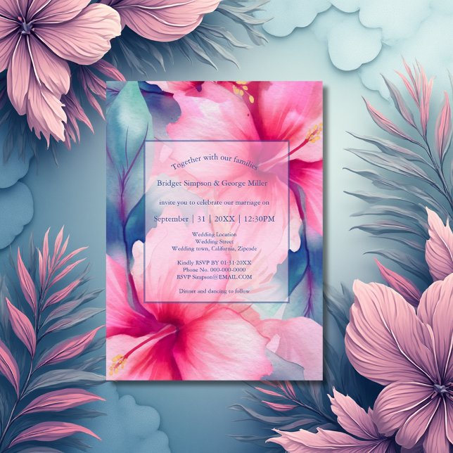 Invitations En Acrylique fuchsia hawaiian tropical floral hibiscus wedding (Créateur téléchargé)