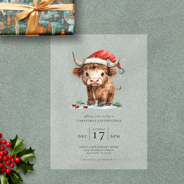 Invitations En Acrylique Fun Highland Cow Noël (Créateur téléchargé)