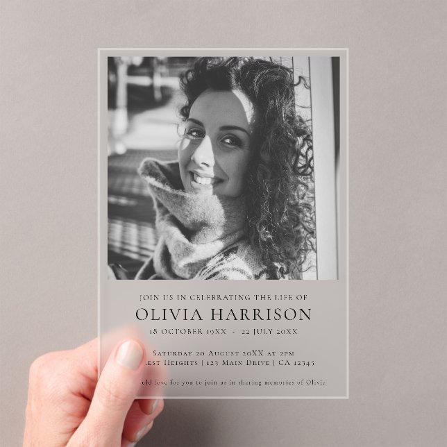 Invitations En Acrylique Funérailles minimalistes | Célébration moderne de  (In situ (ordinateur de poche))