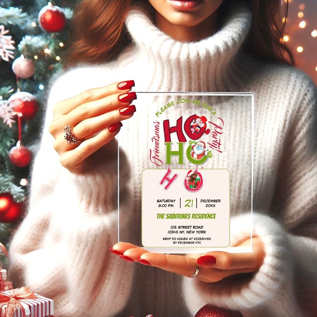 Invitations En Acrylique Funny HO HO HO Retro Christmas Party Dinner  (Créateur téléchargé)