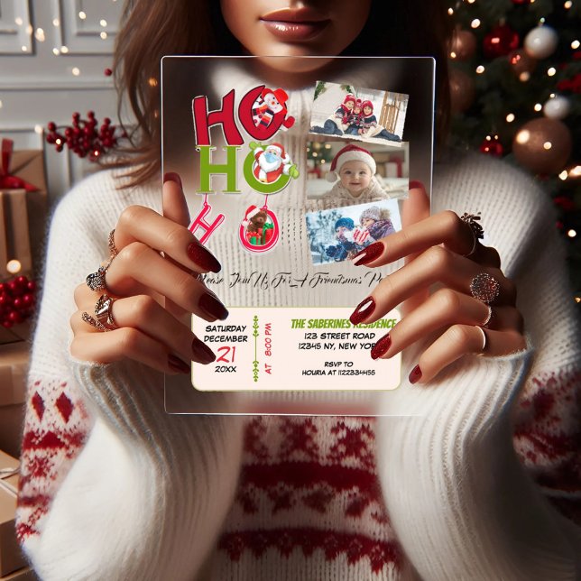 Invitations En Acrylique Funny HO HO HO Retro Christmas Party Family Photos (Créateur téléchargé)