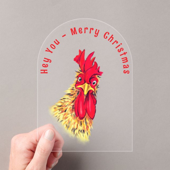 Invitations En Acrylique Funny Rooster Christmas Card - Custom Text (In situ (ordinateur de poche))