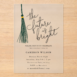 Invitations En Acrylique Futur est vert brillant Tassel Graduation Party