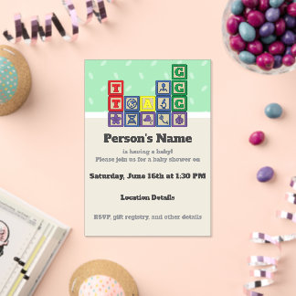 Invitations En Acrylique Future Biologist's Blocks Baby Shower