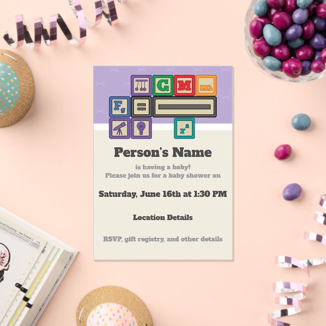 Invitations En Acrylique Future Physicist's Blocks Baby Shower (Insitu (Célébration))