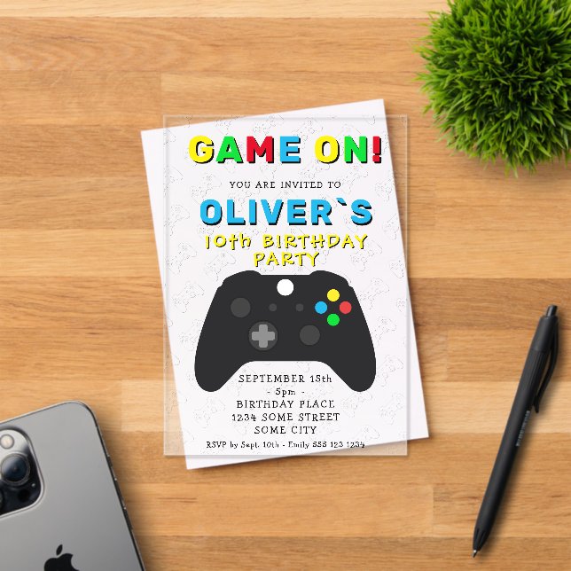 Invitations En Acrylique Game On Video Game Controller Gaming Birthday (Insitu (Carte d'invitation))