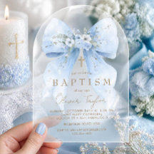 Garçon baptême nœud floral bleu