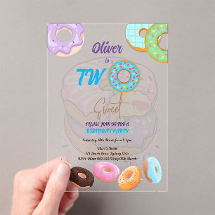 Invitations En Acrylique Garçon Donut 2e anniversaire