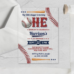 Invitations En Acrylique Garçons Baseball 1er anniversaire