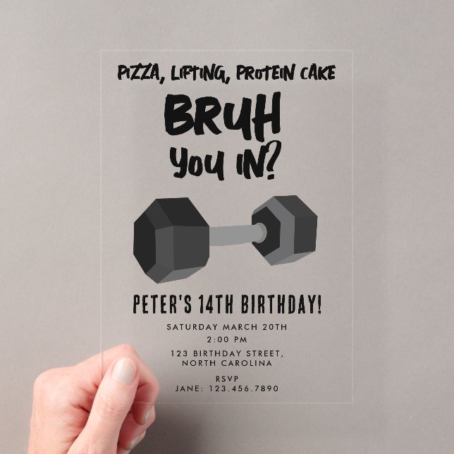 Invitations En Acrylique Garçons Bruh Anniversaire Adolescent Dumbbell (In situ (ordinateur de poche))