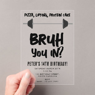 Invitations En Acrylique Garçons Bruh Anniversaire Adolescent Dumbbell