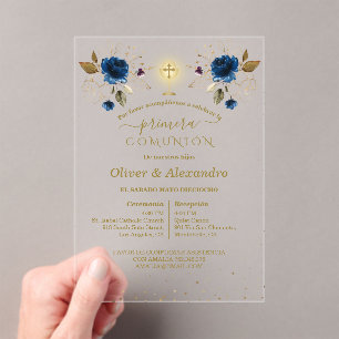 Invitations En Acrylique Garçons de première communion jumeaux Première Sai