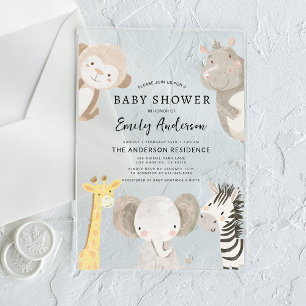 Invitations En Acrylique Garçons Safari Animaux Baby shower