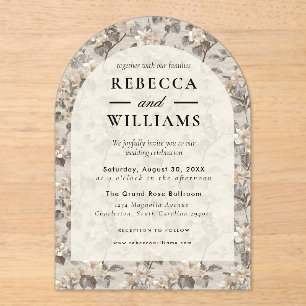 Invitations En Acrylique Gardenias Intemporels pour un Mariage Élégant