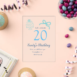 Invitations En Acrylique Gâteau au ruban bleu pour 20e anniversaire nom dat