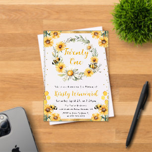 Invitations En Acrylique Gâteau d'anniversaire 21 ans abeille et tournesols