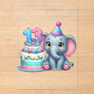 Invitations En Acrylique Gâteau d'éléphant pour 13e anniversaire