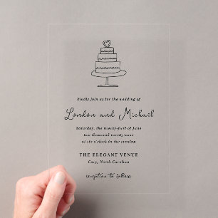 Invitations En Acrylique Gâteau Dessiné à la Main Doodle Mariage Moderne