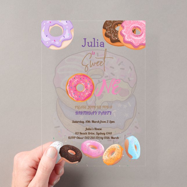 Invitations En Acrylique Gâteau donut anniversaire rose doux (In situ (ordinateur de poche))